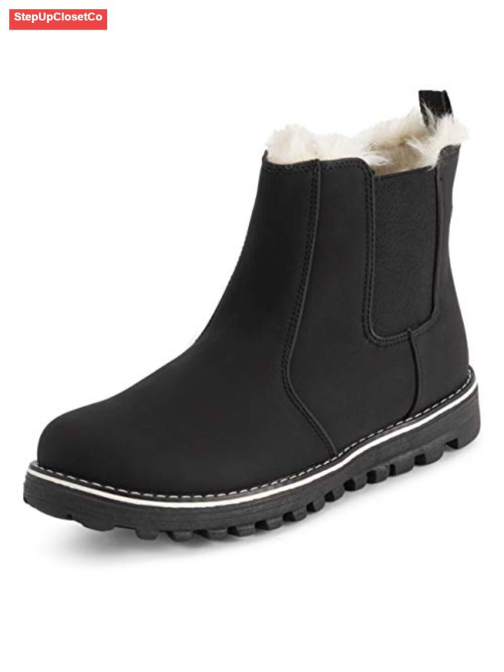 Memory Foam Chelsea Ankle Boots Faux Fur Lined Waterproof Rubber Sole